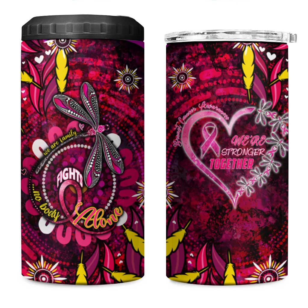 Breast Cancer Dragonfly Aboriginal 4 in 1 Can Cooler Tumbler We're Stronger Together