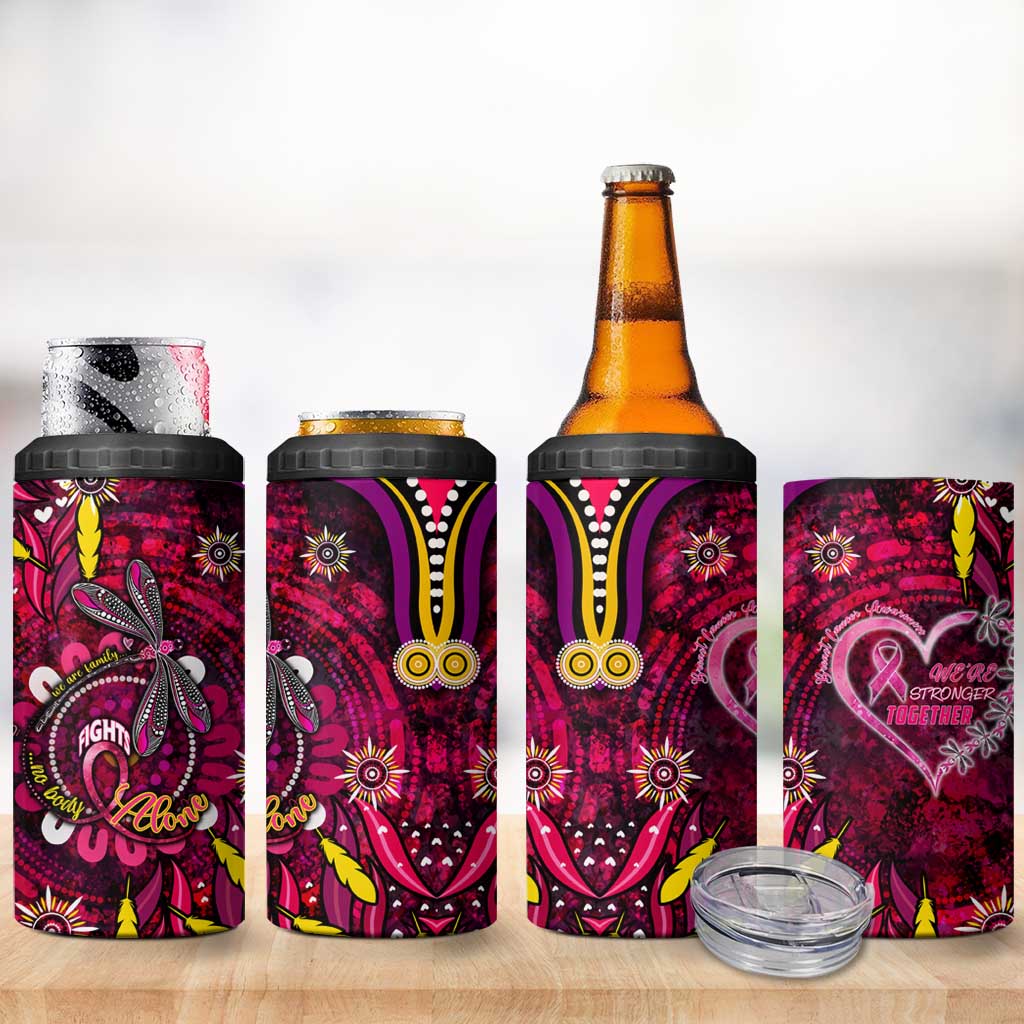 Breast Cancer Dragonfly Aboriginal 4 in 1 Can Cooler Tumbler We're Stronger Together