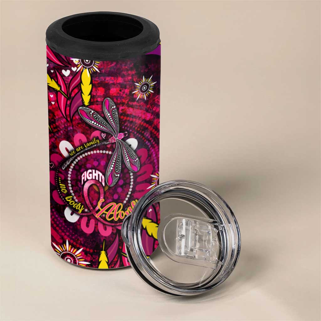 Breast Cancer Dragonfly Aboriginal 4 in 1 Can Cooler Tumbler We're Stronger Together