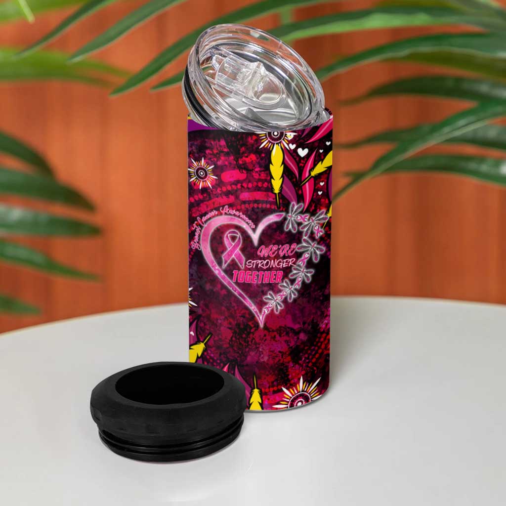 Breast Cancer Dragonfly Aboriginal 4 in 1 Can Cooler Tumbler We're Stronger Together