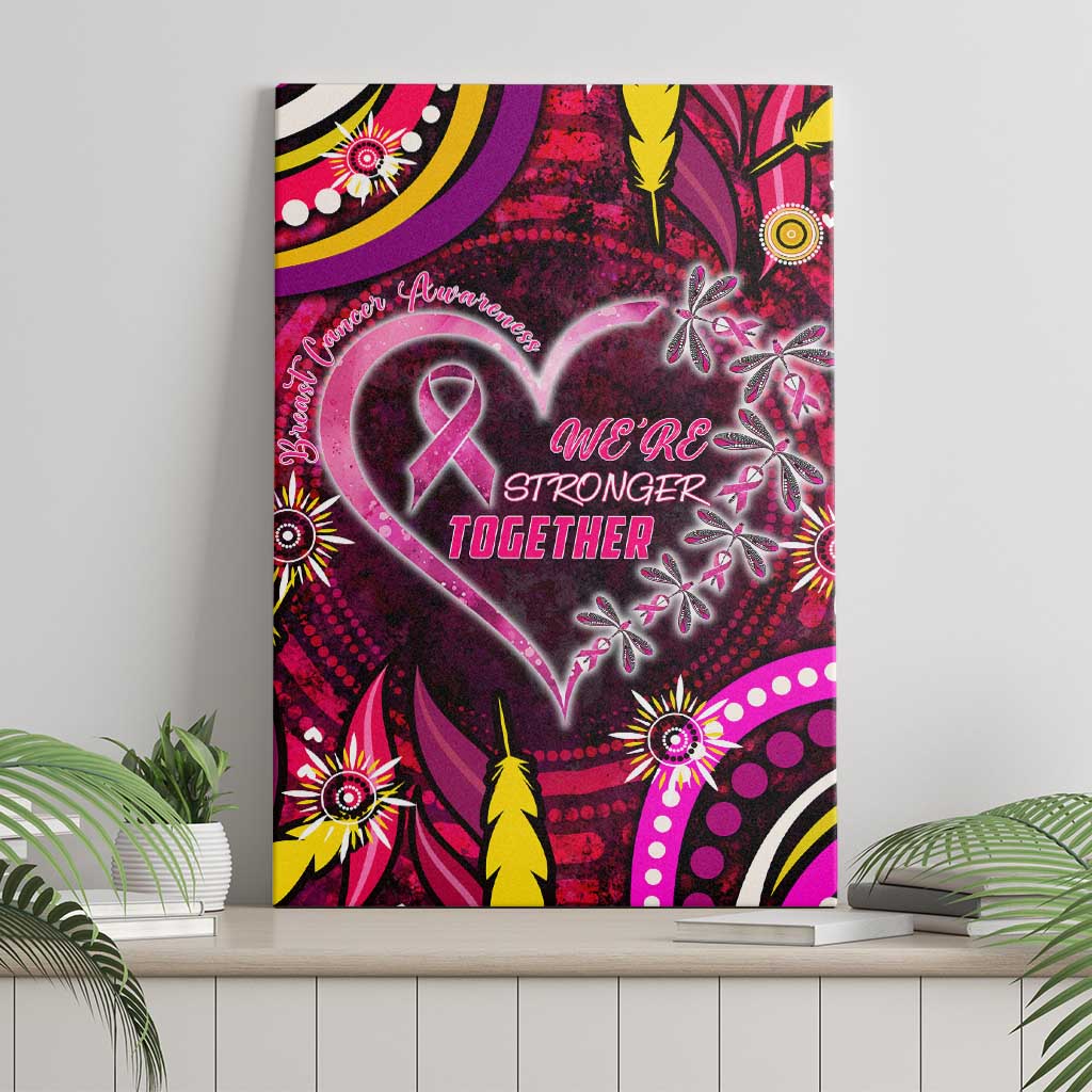 Breast Cancer Dragonfly Aboriginal Canvas Wall Art We're Stronger Together