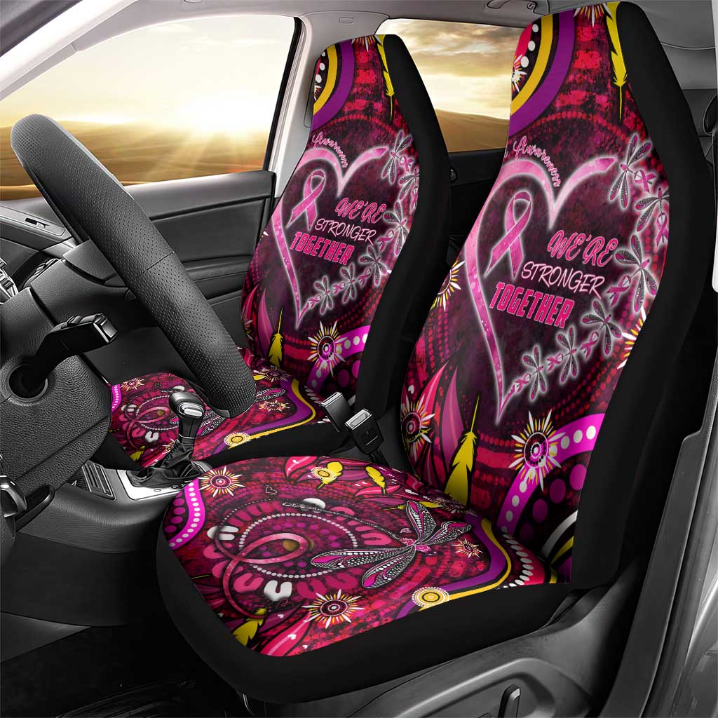 Breast Cancer Dragonfly Aboriginal Car Seat Cover We're Stronger Together