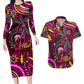 Breast Cancer Dragonfly Aboriginal Couples Matching Long Sleeve Bodycon Dress and Hawaiian Shirt We're Stronger Together