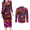 Breast Cancer Dragonfly Aboriginal Couples Matching Long Sleeve Bodycon Dress and Long Sleeve Button Shirt We're Stronger Together