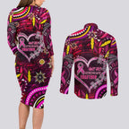 Breast Cancer Dragonfly Aboriginal Couples Matching Long Sleeve Bodycon Dress and Long Sleeve Button Shirt We're Stronger Together