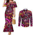 Breast Cancer Dragonfly Aboriginal Couples Matching Mermaid Dress and Long Sleeve Button Shirt We're Stronger Together