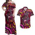 Breast Cancer Dragonfly Aboriginal Couples Matching Off Shoulder Maxi Dress and Hawaiian Shirt We're Stronger Together