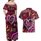 Breast Cancer Dragonfly Aboriginal Couples Matching Off Shoulder Maxi Dress and Hawaiian Shirt We're Stronger Together