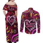 Breast Cancer Dragonfly Aboriginal Couples Matching Off Shoulder Maxi Dress and Long Sleeve Button Shirt We're Stronger Together