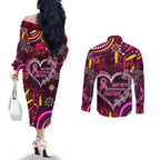 Breast Cancer Dragonfly Aboriginal Couples Matching Off The Shoulder Long Sleeve Dress and Long Sleeve Button Shirt We're Stronger Together