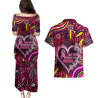 Breast Cancer Dragonfly Aboriginal Couples Matching Puletasi and Hawaiian Shirt We're Stronger Together