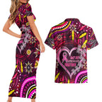 Breast Cancer Dragonfly Aboriginal Couples Matching Short Sleeve Bodycon Dress and Hawaiian Shirt We're Stronger Together