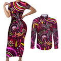 Breast Cancer Dragonfly Aboriginal Couples Matching Short Sleeve Bodycon Dress and Long Sleeve Button Shirt We're Stronger Together
