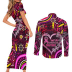 Breast Cancer Dragonfly Aboriginal Couples Matching Short Sleeve Bodycon Dress and Long Sleeve Button Shirt We're Stronger Together