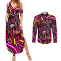 Breast Cancer Dragonfly Aboriginal Couples Matching Summer Maxi Dress and Long Sleeve Button Shirt We're Stronger Together