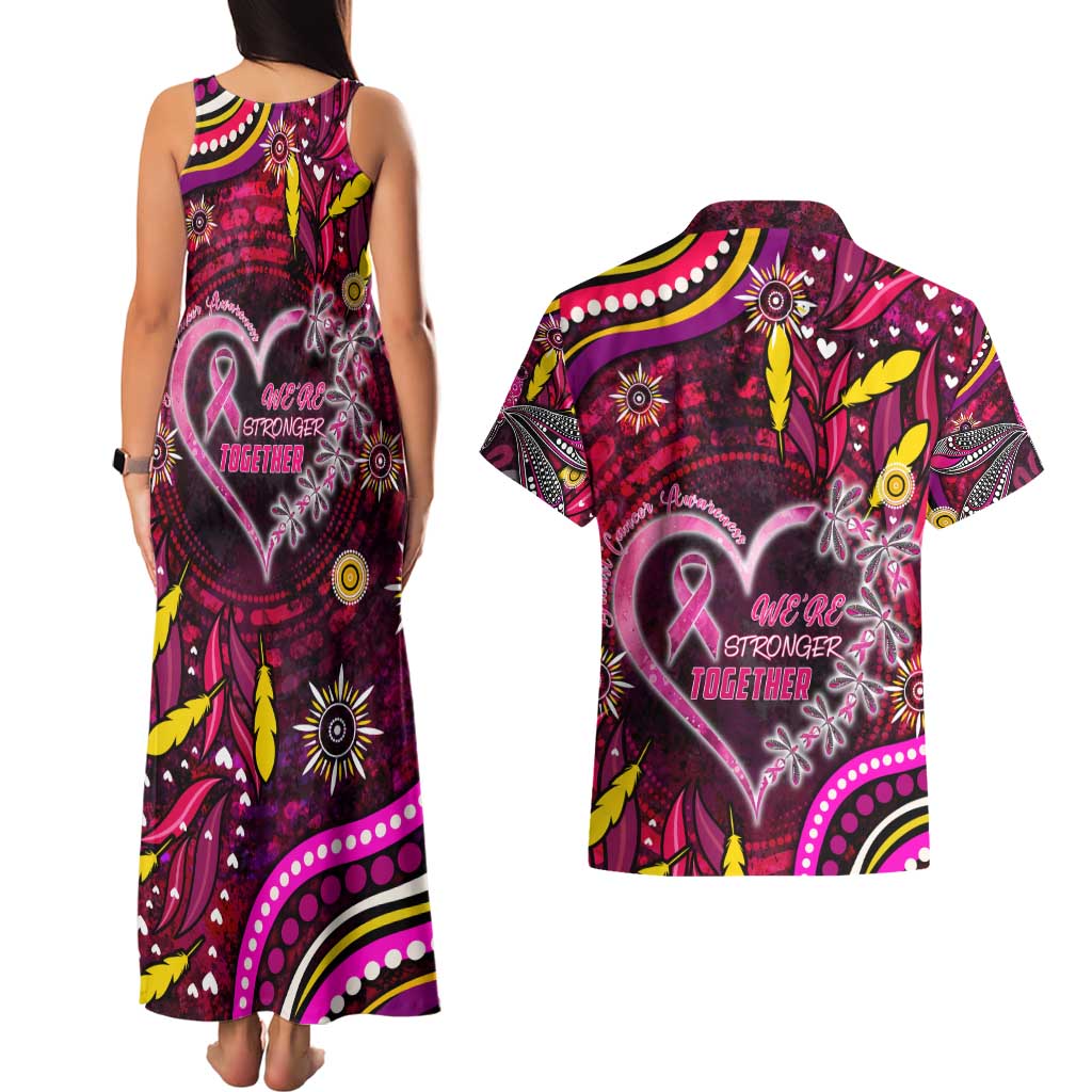 Breast Cancer Dragonfly Aboriginal Couples Matching Tank Maxi Dress and Hawaiian Shirt We're Stronger Together