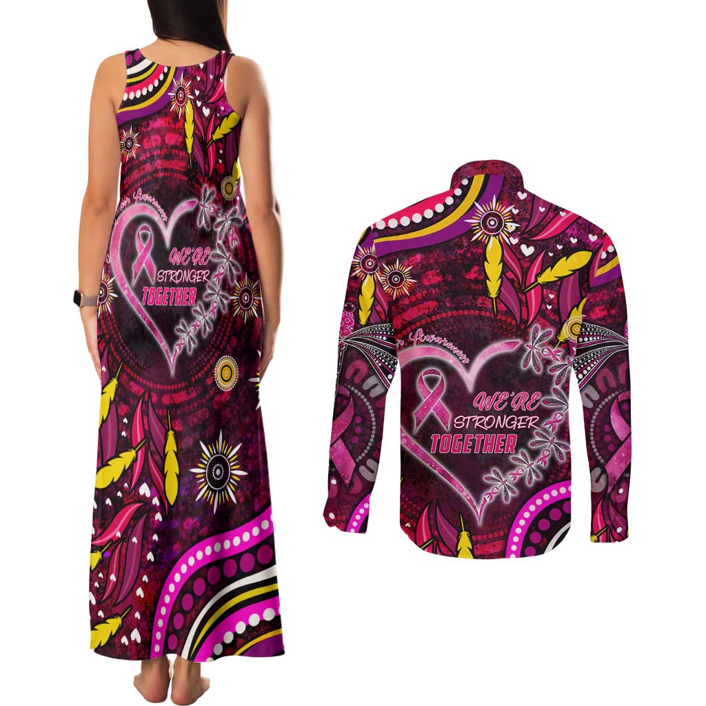 Breast Cancer Dragonfly Aboriginal Couples Matching Tank Maxi Dress and Long Sleeve Button Shirt We're Stronger Together