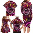 Breast Cancer Dragonfly Aboriginal Family Matching Long Sleeve Bodycon Dress and Hawaiian Shirt We're Stronger Together