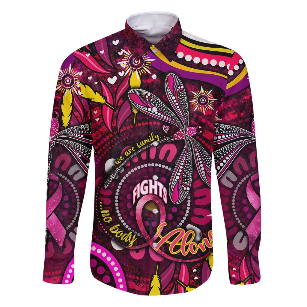 Breast Cancer Dragonfly Aboriginal Family Matching Long Sleeve Bodycon Dress and Hawaiian Shirt We're Stronger Together