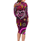 Breast Cancer Dragonfly Aboriginal Family Matching Long Sleeve Bodycon Dress and Hawaiian Shirt We're Stronger Together