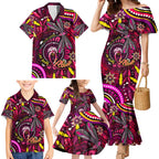 Breast Cancer Dragonfly Aboriginal Family Matching Mermaid Dress and Hawaiian Shirt We're Stronger Together