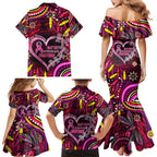 Breast Cancer Dragonfly Aboriginal Family Matching Mermaid Dress and Hawaiian Shirt We're Stronger Together