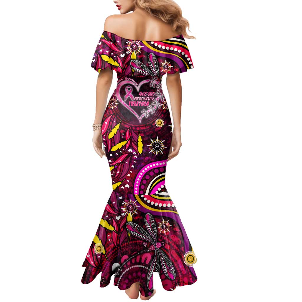 Breast Cancer Dragonfly Aboriginal Family Matching Mermaid Dress and Hawaiian Shirt We're Stronger Together