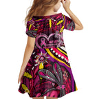 Breast Cancer Dragonfly Aboriginal Family Matching Off The Shoulder Long Sleeve Dress and Hawaiian Shirt We're Stronger Together