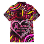 Breast Cancer Dragonfly Aboriginal Family Matching Off The Shoulder Long Sleeve Dress and Hawaiian Shirt We're Stronger Together