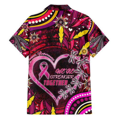 Breast Cancer Dragonfly Aboriginal Family Matching Off The Shoulder Long Sleeve Dress and Hawaiian Shirt We're Stronger Together