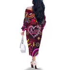 Breast Cancer Dragonfly Aboriginal Family Matching Off The Shoulder Long Sleeve Dress and Hawaiian Shirt We're Stronger Together