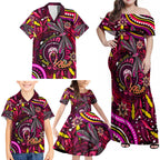 Breast Cancer Dragonfly Aboriginal Family Matching Off Shoulder Maxi Dress and Hawaiian Shirt We're Stronger Together