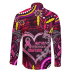 Breast Cancer Dragonfly Aboriginal Family Matching Off Shoulder Maxi Dress and Hawaiian Shirt We're Stronger Together