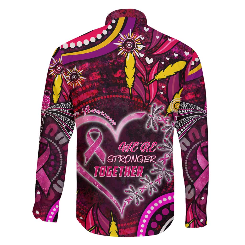 Breast Cancer Dragonfly Aboriginal Family Matching Off Shoulder Maxi Dress and Hawaiian Shirt We're Stronger Together