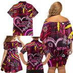 Breast Cancer Dragonfly Aboriginal Family Matching Off Shoulder Short Dress and Hawaiian Shirt We're Stronger Together