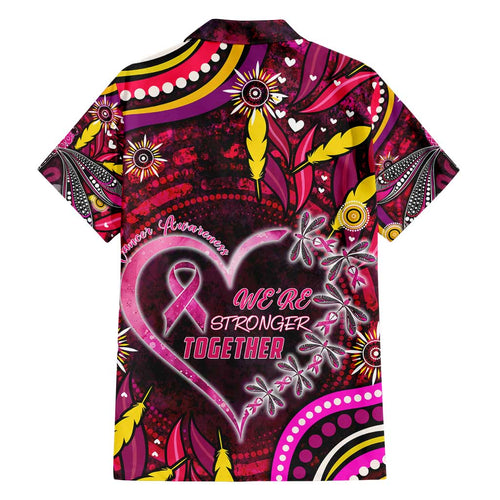 Breast Cancer Dragonfly Aboriginal Family Matching Off Shoulder Short Dress and Hawaiian Shirt We're Stronger Together
