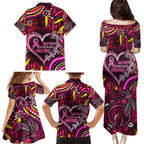 Breast Cancer Dragonfly Aboriginal Family Matching Puletasi and Hawaiian Shirt We're Stronger Together
