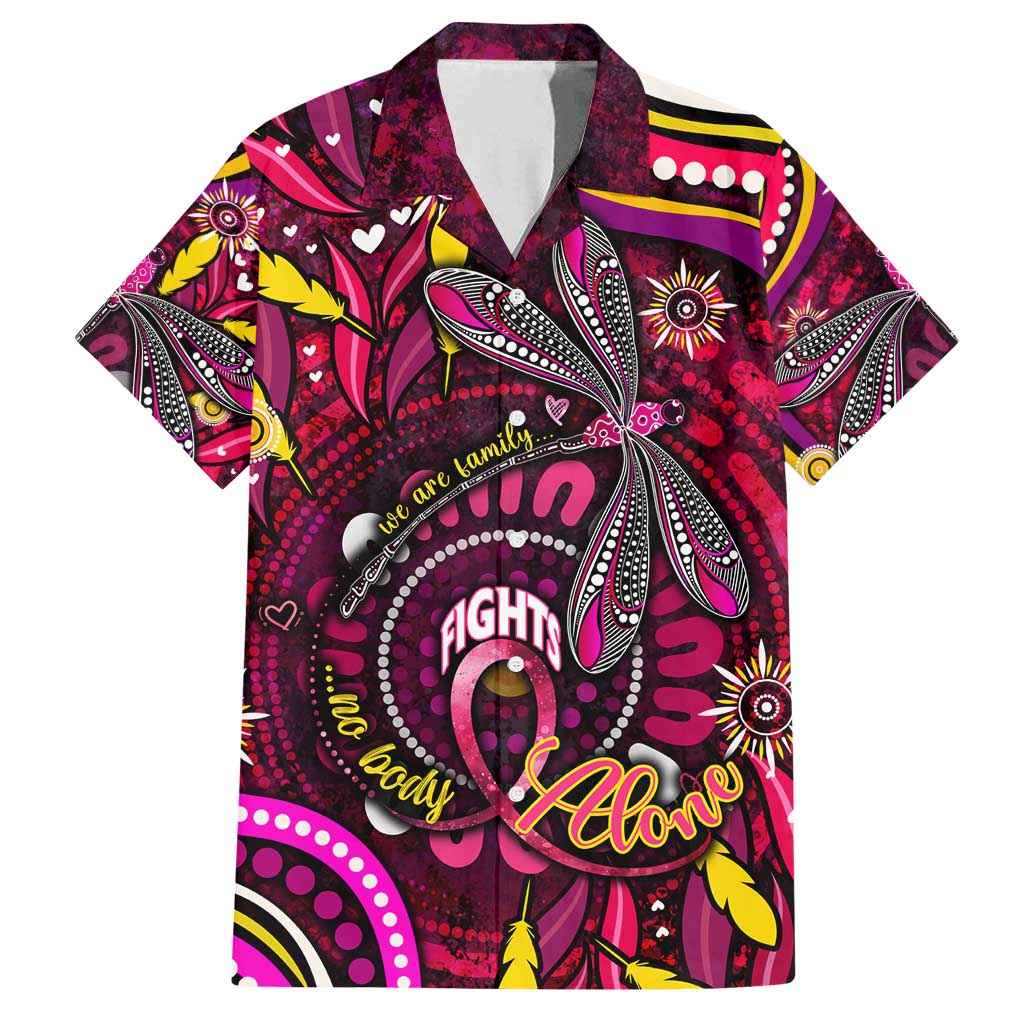 Breast Cancer Dragonfly Aboriginal Family Matching Puletasi and Hawaiian Shirt We're Stronger Together