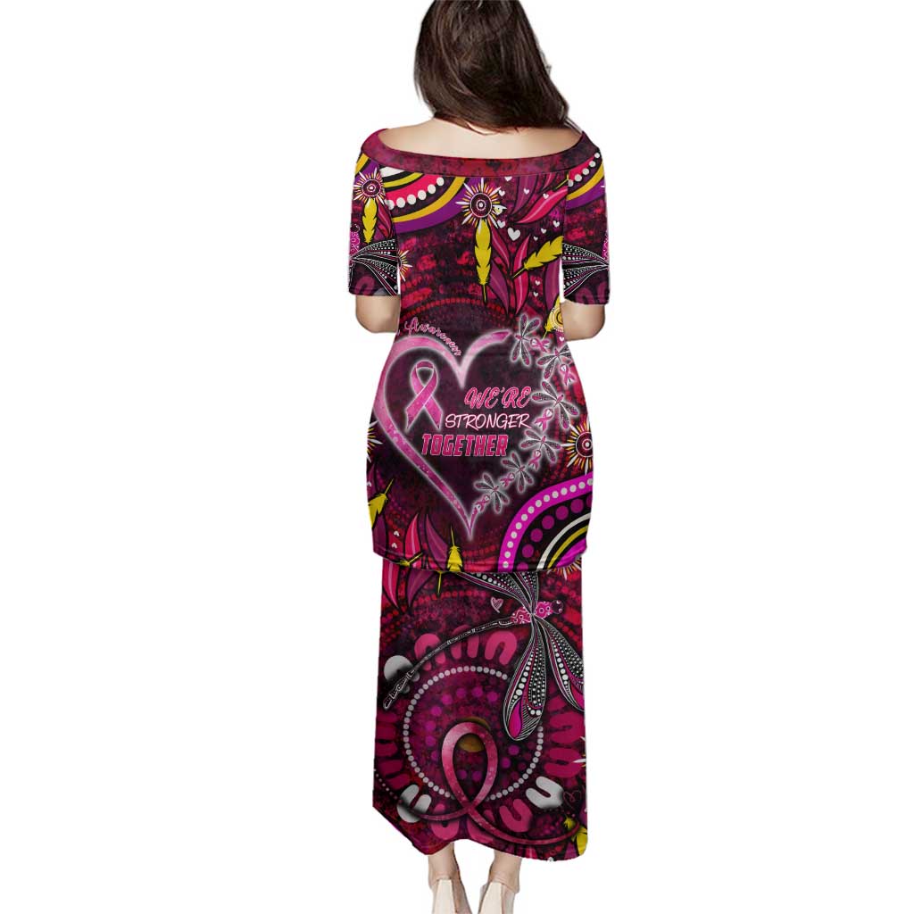 Breast Cancer Dragonfly Aboriginal Family Matching Puletasi and Hawaiian Shirt We're Stronger Together
