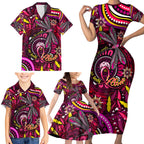 Breast Cancer Dragonfly Aboriginal Family Matching Short Sleeve Bodycon Dress and Hawaiian Shirt We're Stronger Together
