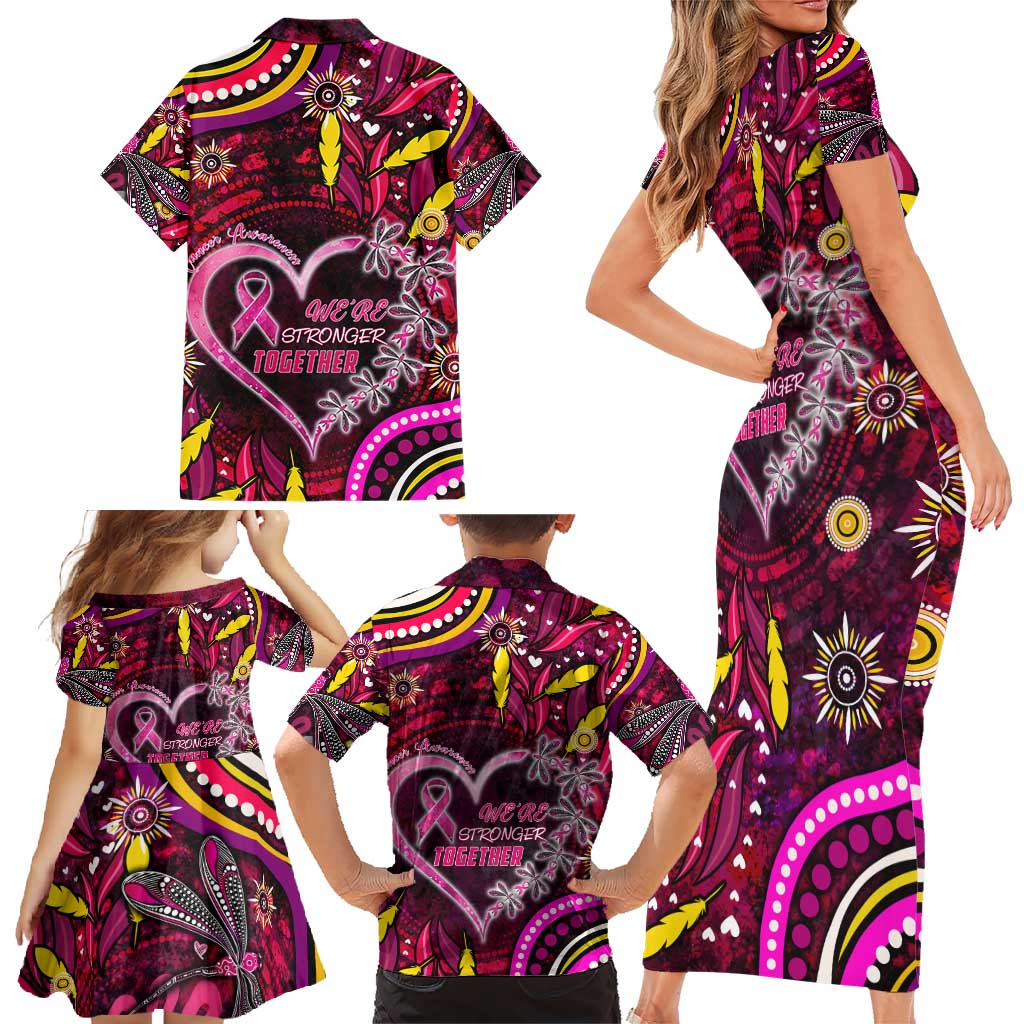 Breast Cancer Dragonfly Aboriginal Family Matching Short Sleeve Bodycon Dress and Hawaiian Shirt We're Stronger Together