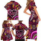 Breast Cancer Dragonfly Aboriginal Family Matching Short Sleeve Bodycon Dress and Hawaiian Shirt We're Stronger Together