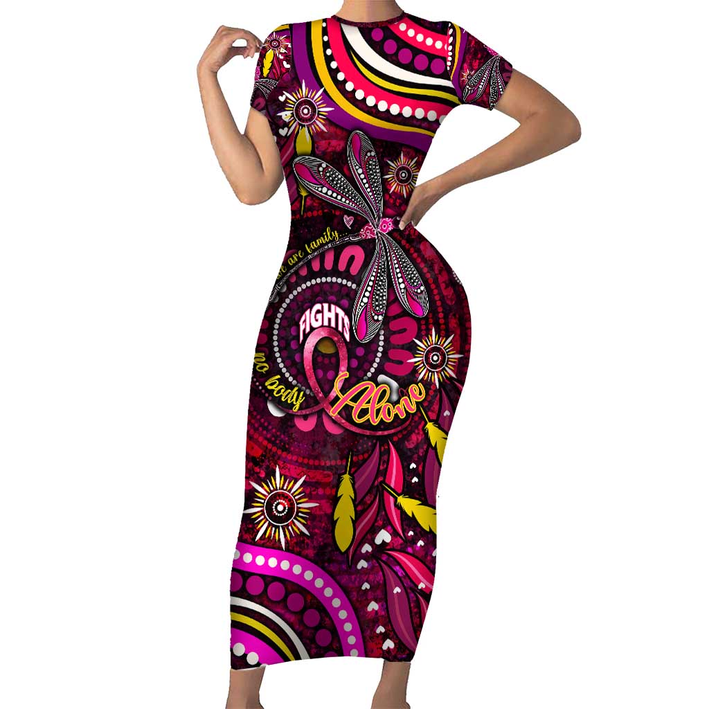 Breast Cancer Dragonfly Aboriginal Family Matching Short Sleeve Bodycon Dress and Hawaiian Shirt We're Stronger Together