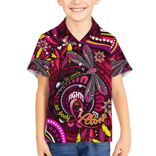 Breast Cancer Dragonfly Aboriginal Family Matching Short Sleeve Bodycon Dress and Hawaiian Shirt We're Stronger Together
