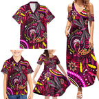 Breast Cancer Dragonfly Aboriginal Family Matching Summer Maxi Dress and Hawaiian Shirt We're Stronger Together