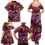 Breast Cancer Dragonfly Aboriginal Family Matching Summer Maxi Dress and Hawaiian Shirt We're Stronger Together