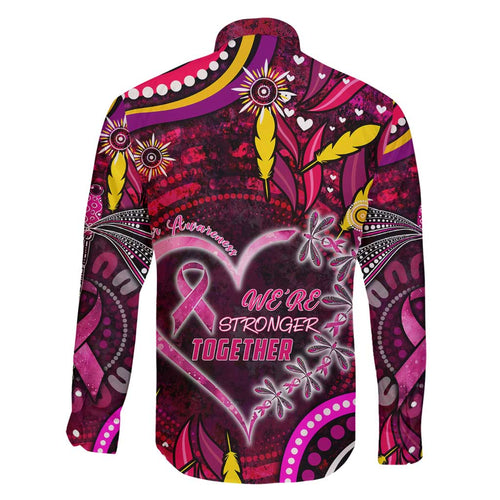 Breast Cancer Dragonfly Aboriginal Family Matching Summer Maxi Dress and Hawaiian Shirt We're Stronger Together