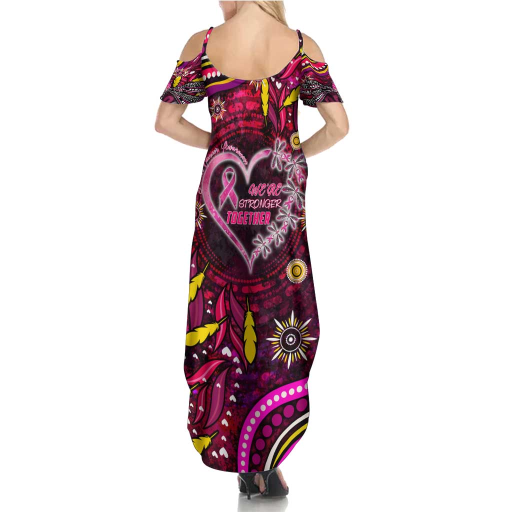 Breast Cancer Dragonfly Aboriginal Family Matching Summer Maxi Dress and Hawaiian Shirt We're Stronger Together