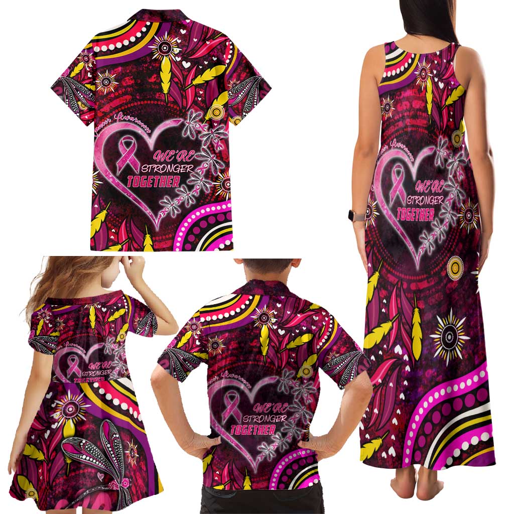 Breast Cancer Dragonfly Aboriginal Family Matching Tank Maxi Dress and Hawaiian Shirt We're Stronger Together