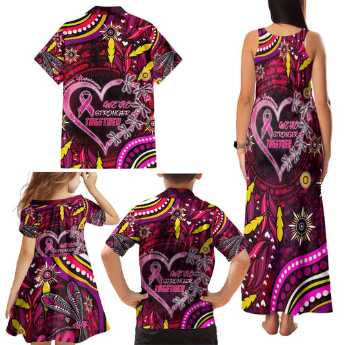 Breast Cancer Dragonfly Aboriginal Family Matching Tank Maxi Dress and Hawaiian Shirt We're Stronger Together